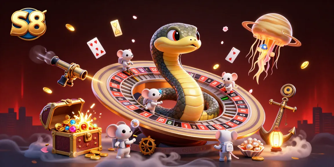S8 offers thrilling casino games with dynamic 3D visuals featuring a Saturn ring snake and astronaut mice.