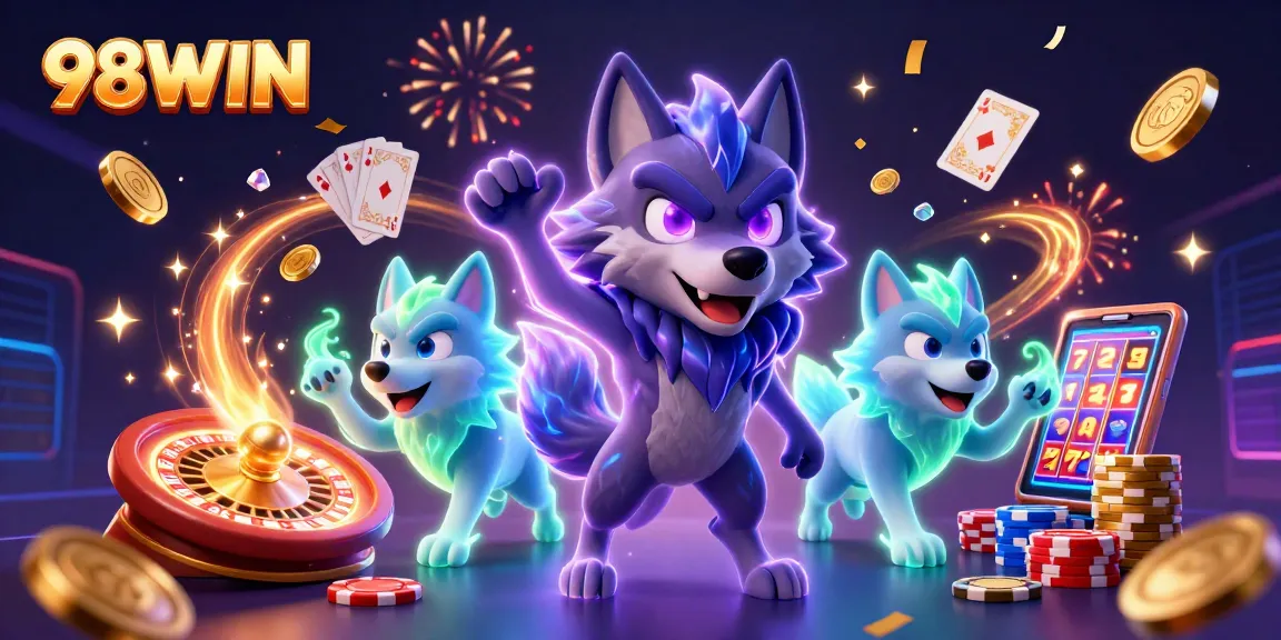 Experience the thrilling action at 98WIN with vibrant casino scenes and engaging game elements.