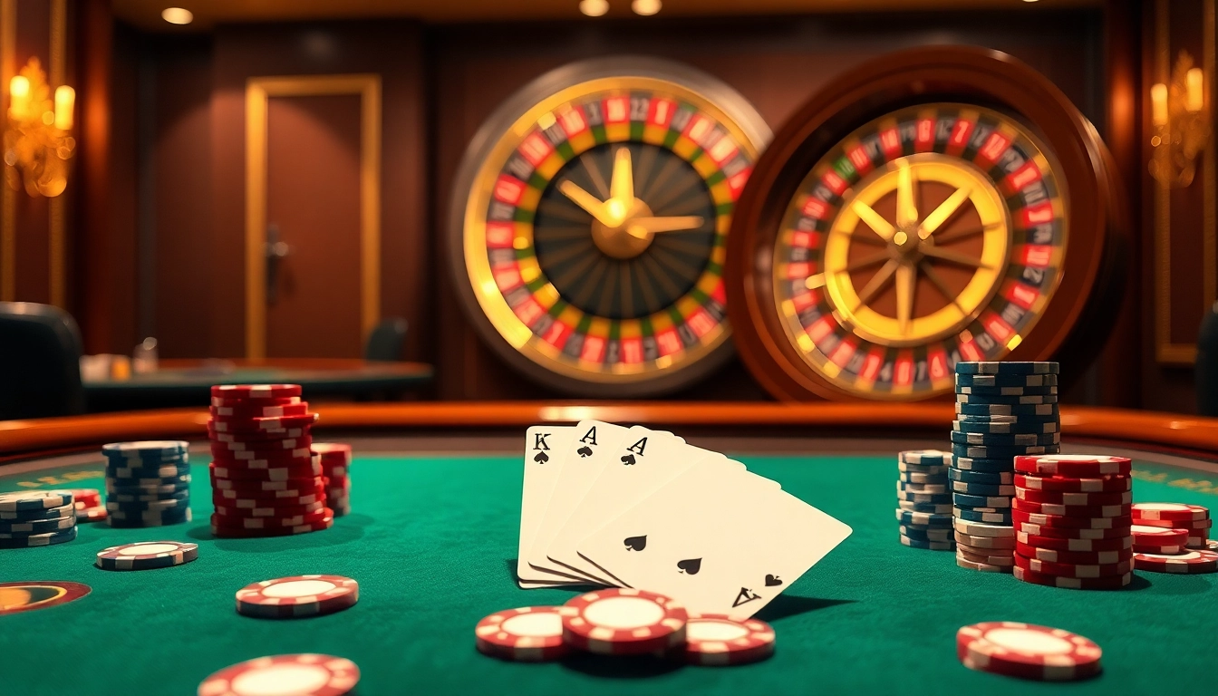 Experience the luxury of gambling at lu88bb.com with a vibrant poker scene featuring cards and chips.