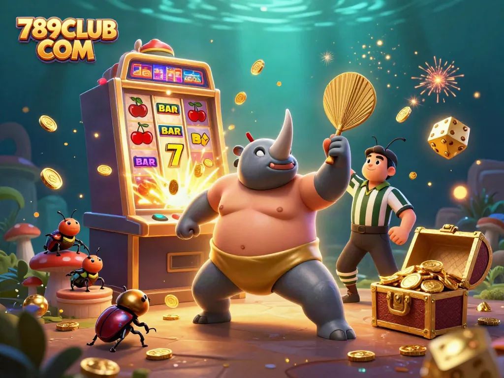 Experience the excitement of 789CLUB COM with a vibrant 3D casino illustration and flying coins.