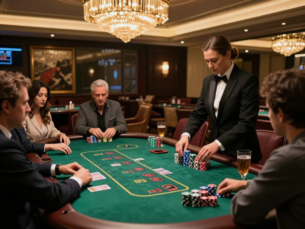 Experience tg88 vip gaming at an upscale blackjack table with players and luxe decor.