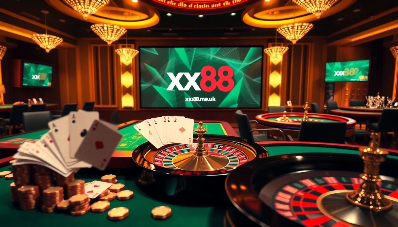 Experience the excitement of games at https://xx88.me.uk/ with vibrant casino tables and spinning roulette wheels.