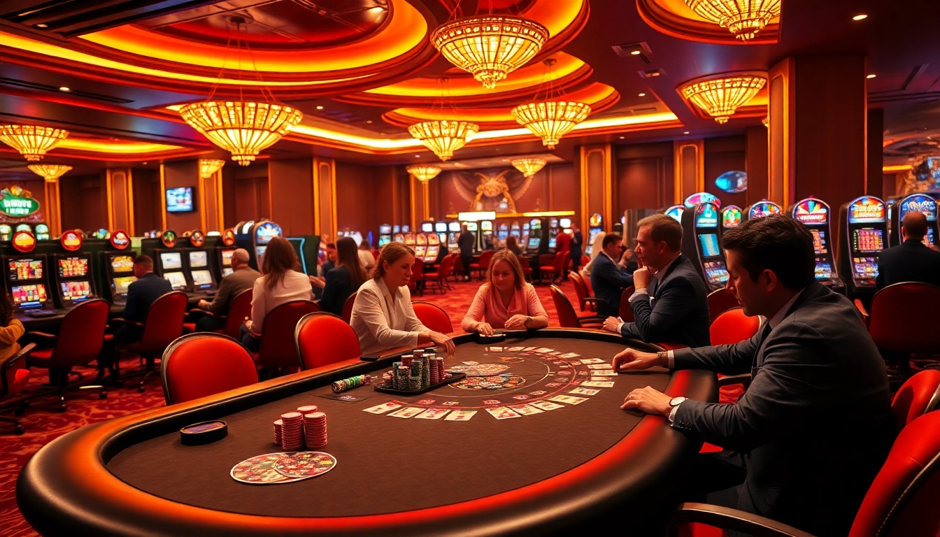 Engage with the thrilling atmosphere of GA28 in a luxurious casino setting, featuring lively poker and roulette.