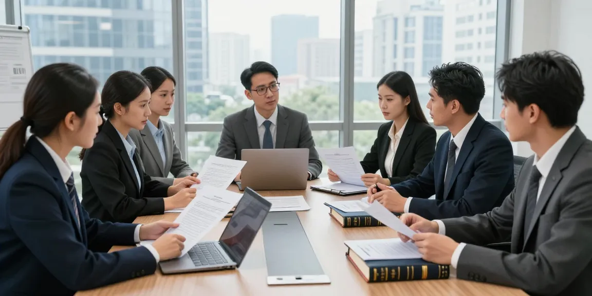 Legal team collaborating on extra resources for case strategies in a bright office.