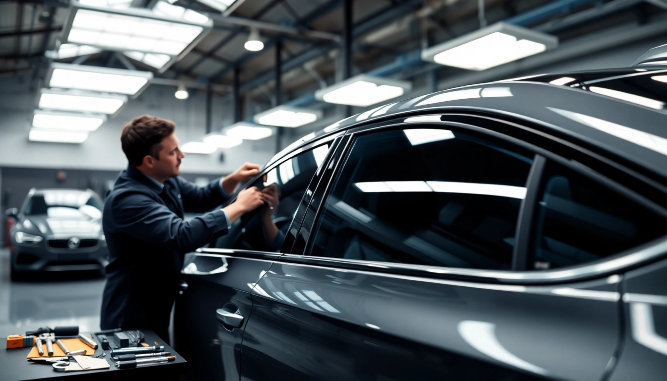 Enhance your ride with expert window tinting Cleveland TN showcasing installation in progress.