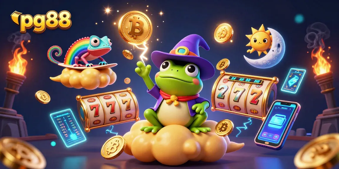 Spin and win at pg88 with vibrant visuals of golden coin storms and cartoon characters.