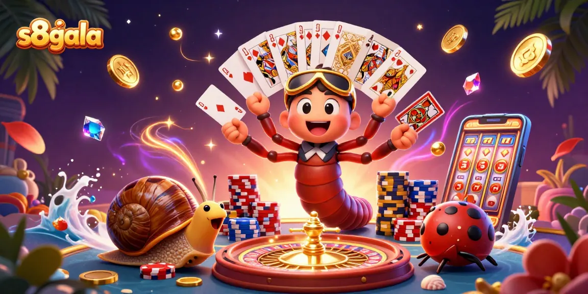 S8gala engages players with a vibrant 3D cartoon casino illustration showcasing thrilling games and colorful characters.