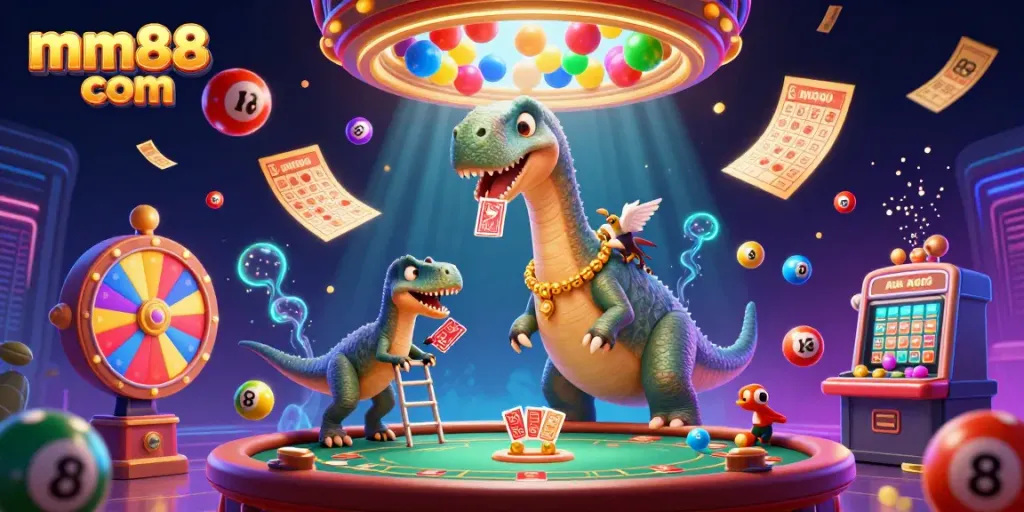 Engage with top games at mm88 com through an exciting 3D casino scene featuring dynamic characters and vibrant elements.