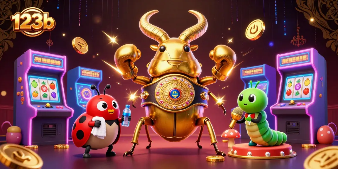 Engage with thrilling slot games at 123b, featuring colorful 3D characters and vibrant casino elements.