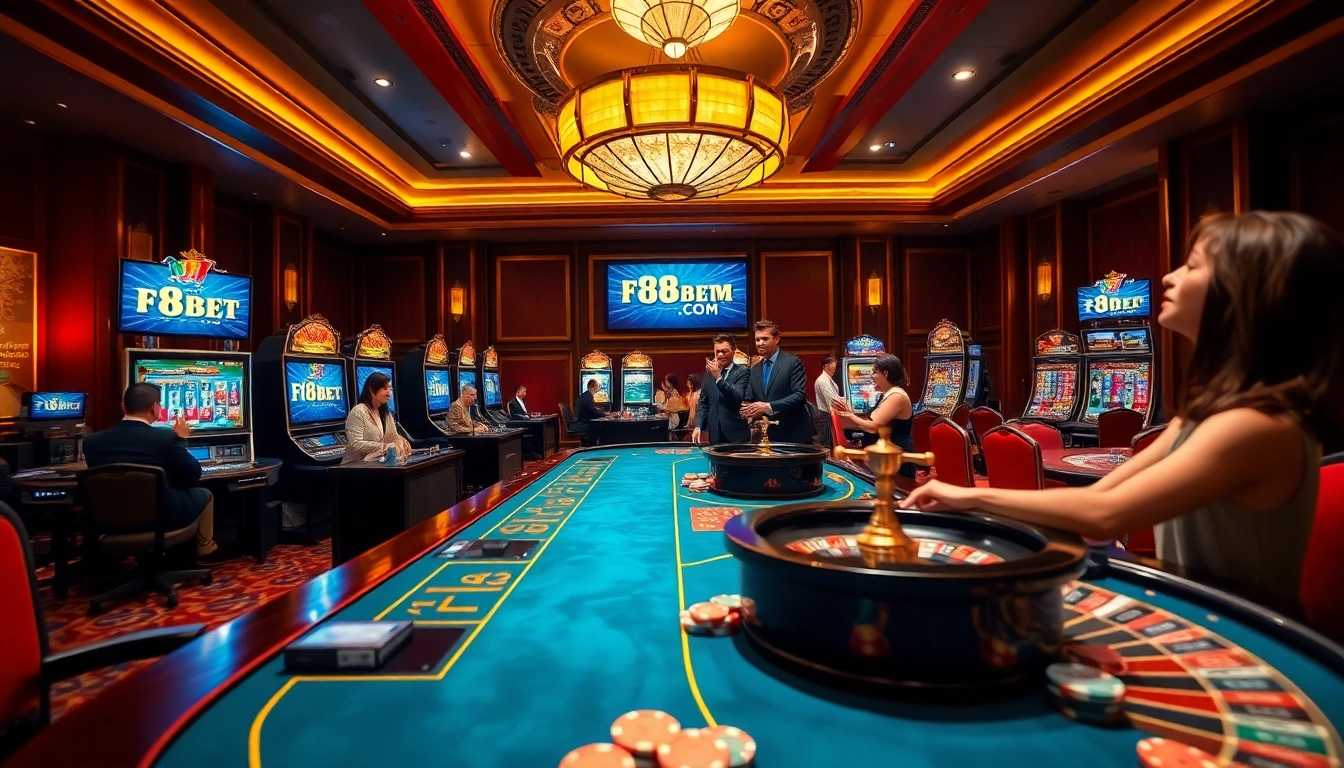 Exciting casino gameplay featuring the F8BET COM interface with vibrant slot machines and poker chips.
