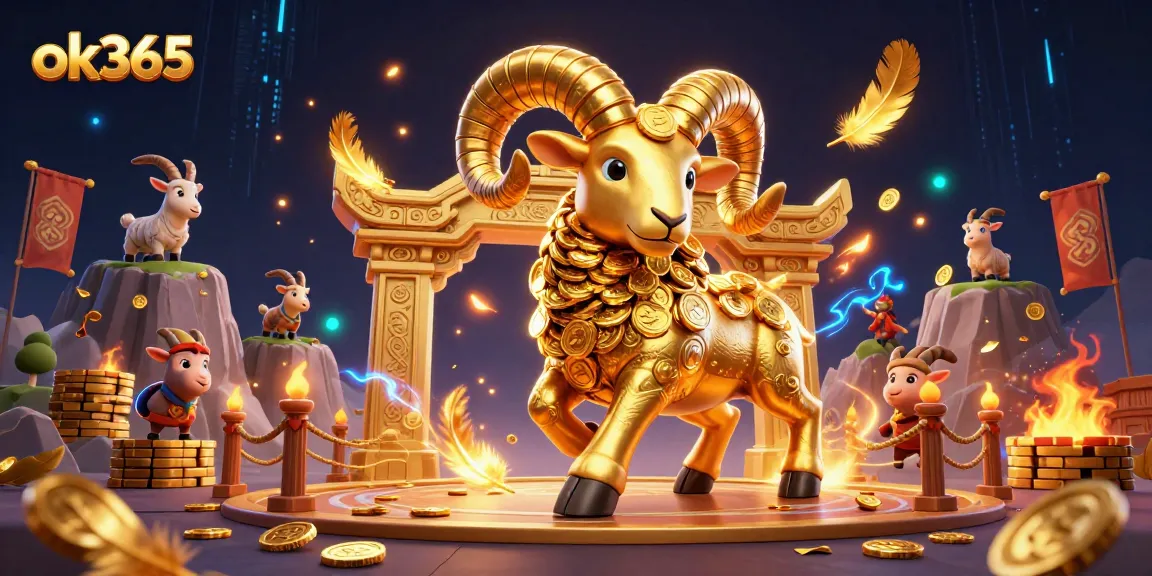 Experience thrilling gameplay at ok365 with a dynamic 3D casino scene featuring a golden ram and betting elements.