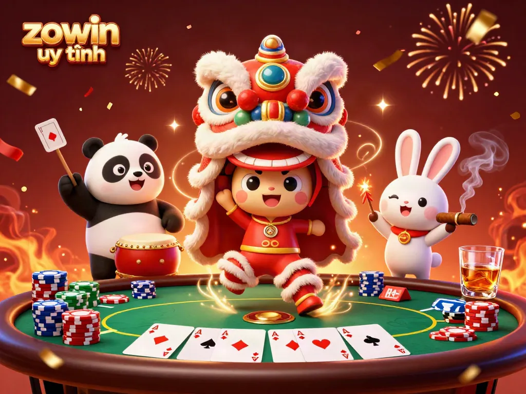 Engage in vibrant casino action with zowin uy tín, featuring lively characters and dynamic poker settings.