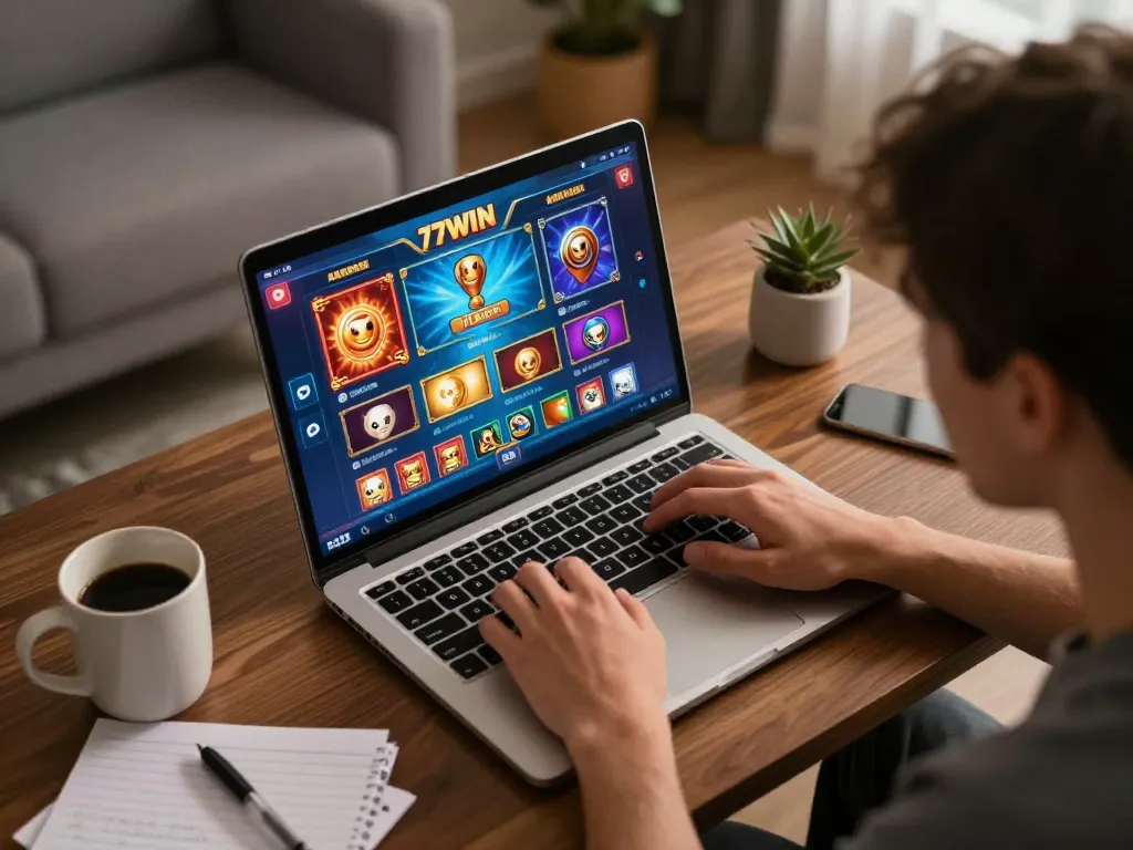Experience strategic gameplay on 77WIN with engaging online casino scenes in a cozy setting.