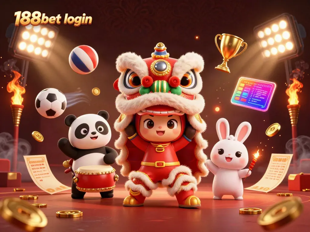 Experience the excitement of 188bet login with a vibrant lion dance and sports elements.