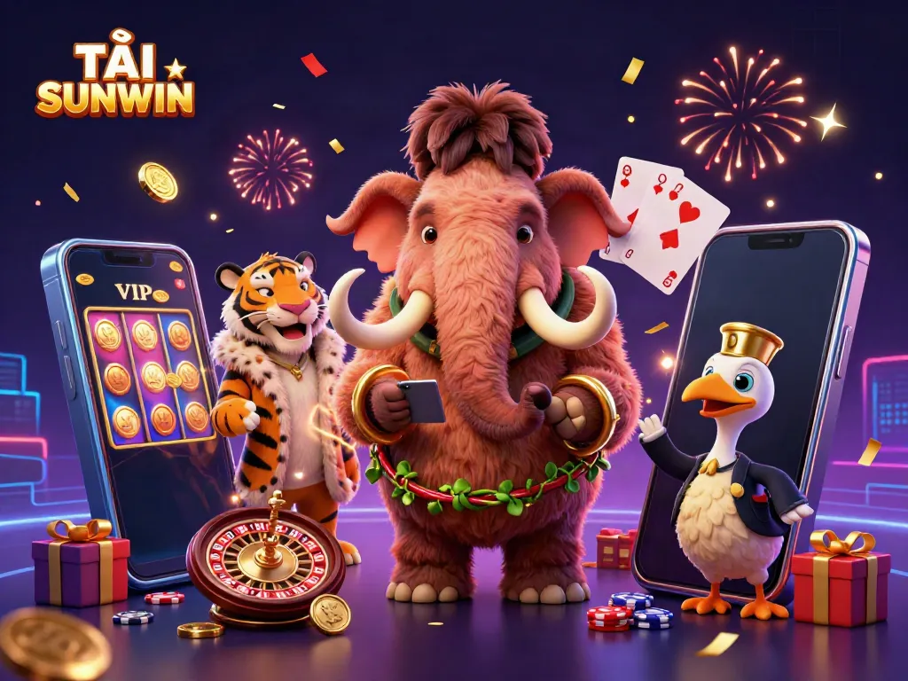 Join the excitement with TẢI SUNWIN as the mammoth bouncer checks IDs at a vibrant casino entrance.