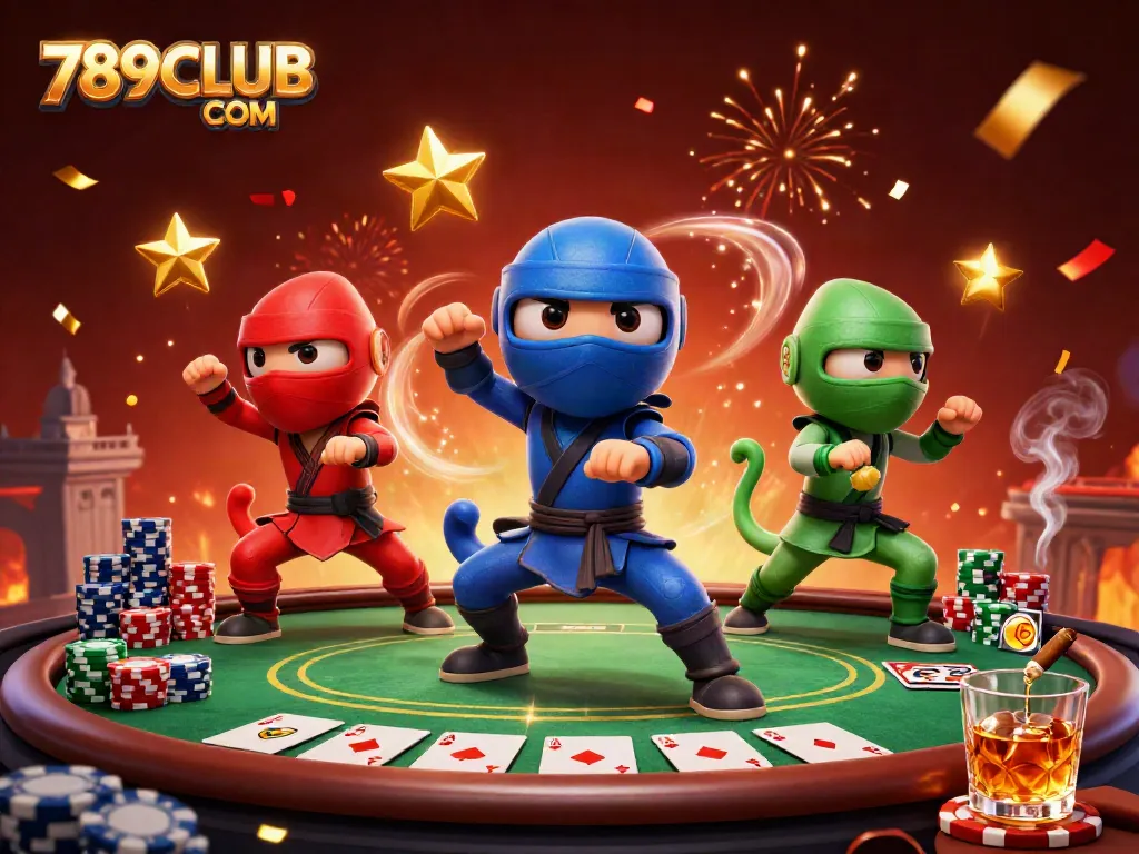 Engage in exciting gameplay with 789CLUB COM as cartoon ninja chameleons showcase their poker skills.
