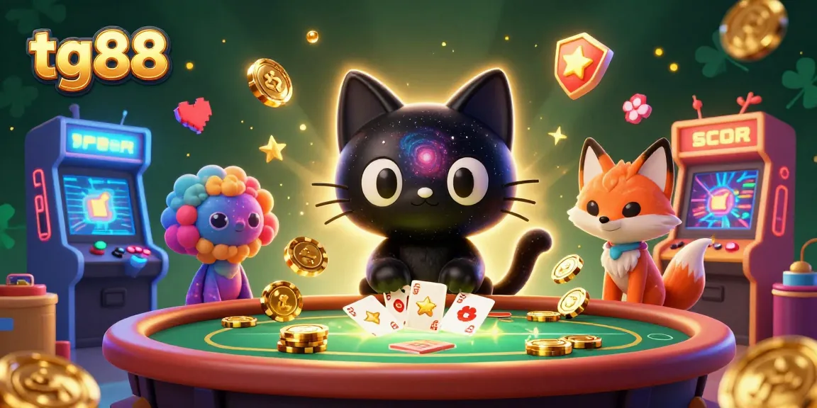Experience the tg88 casino excitement with a whimsical scene of a black hole cat pulling in chips.