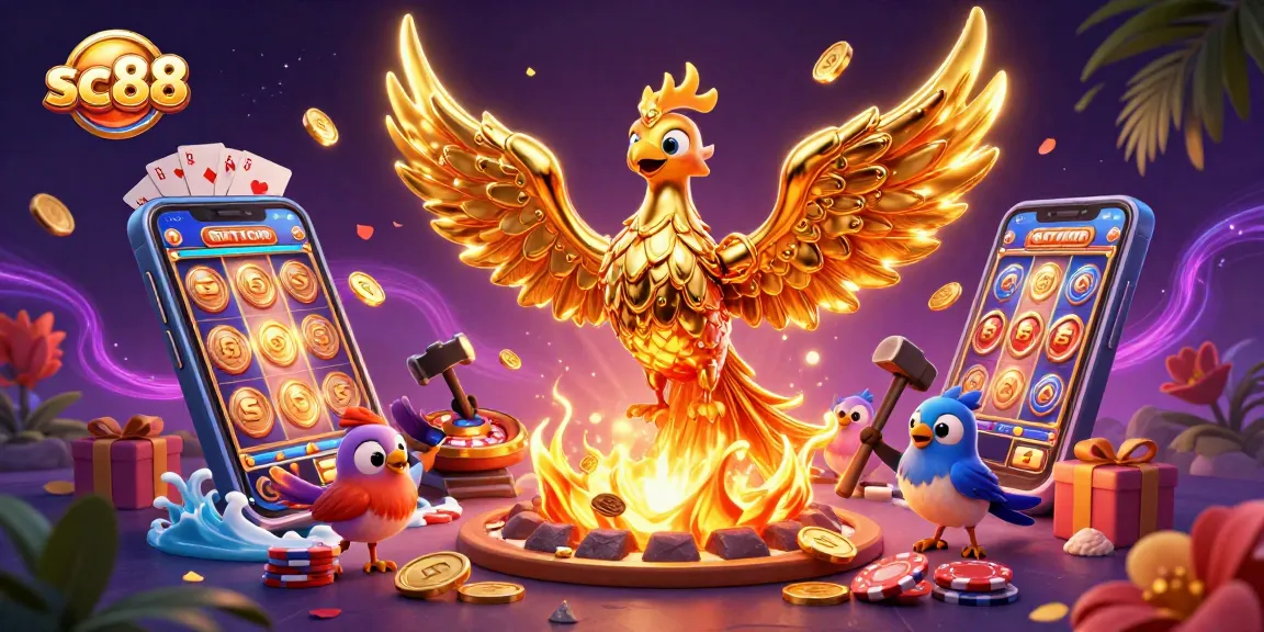 Experience thrilling gameplay at sc88 with a fantastical 3D phoenix and casino elements.