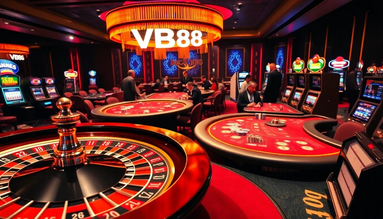 Experience the thrill of casino gaming with VB88 tables and slot machines in action.